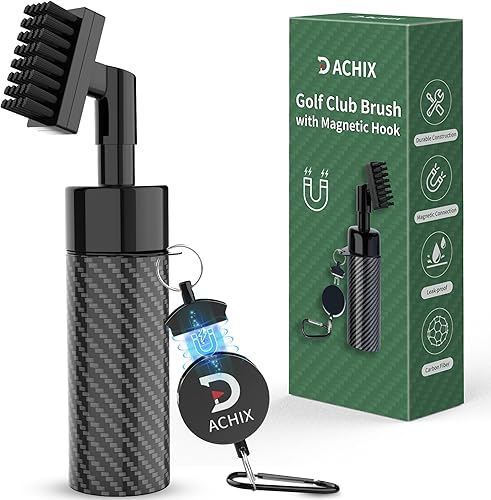 Miniatura 1 de Cepillo limpiador de palos de golf con clip magnético, cepillo de fibra de carbono de 8 pulgadas para palos de golf con capacidad para 5 onzas de