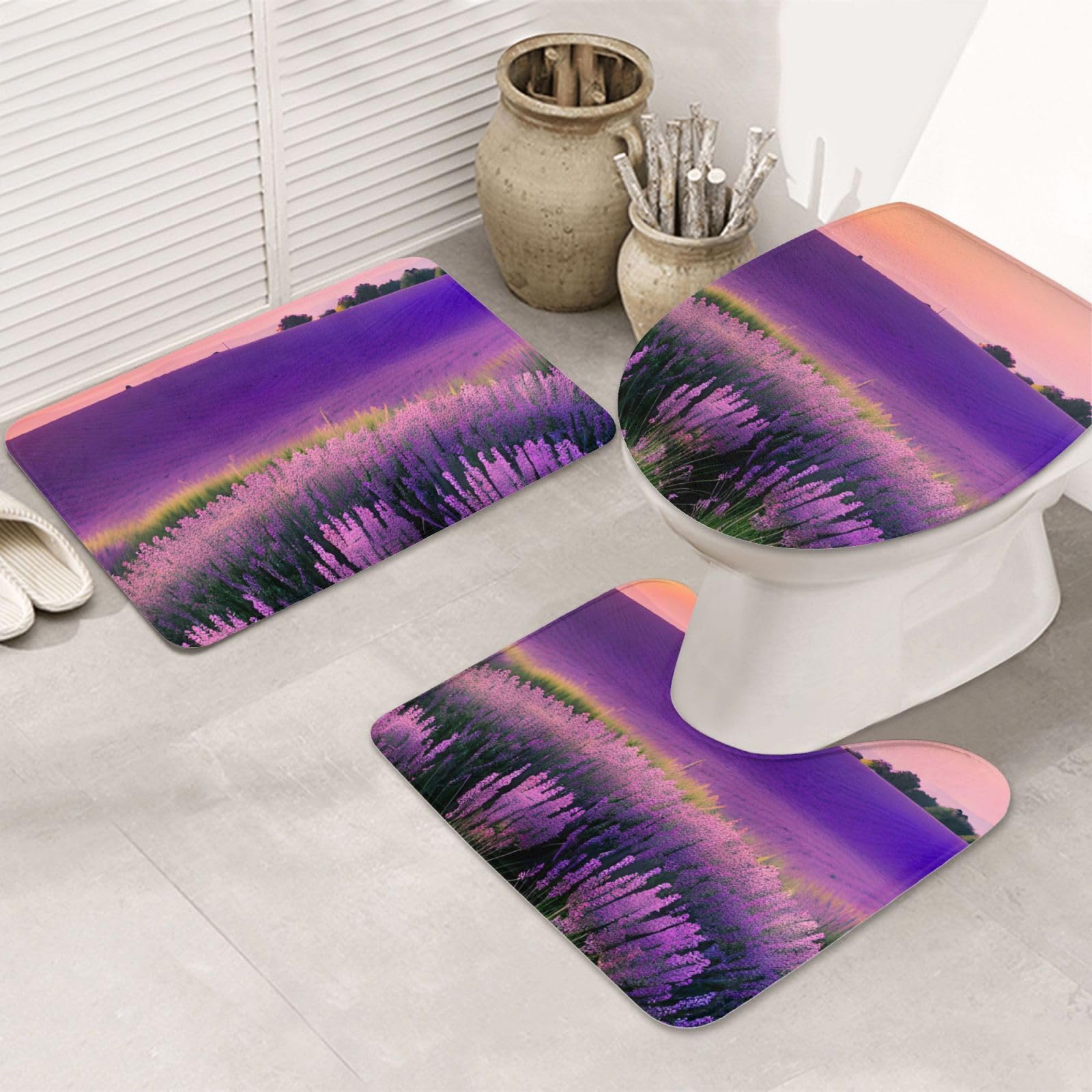 Tapis de bain lavande 3 pièces : fini les sols glissants !