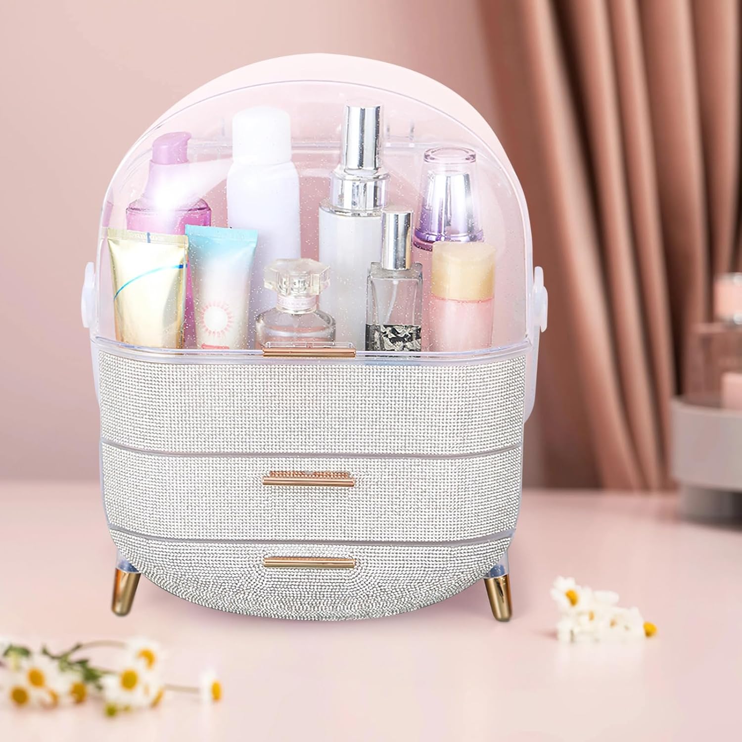 3-Tier Bling Makeup Organizer for Women, Comestic Storage Box, Makeup Organizer, Cosmetic Display Cases for Women Gift