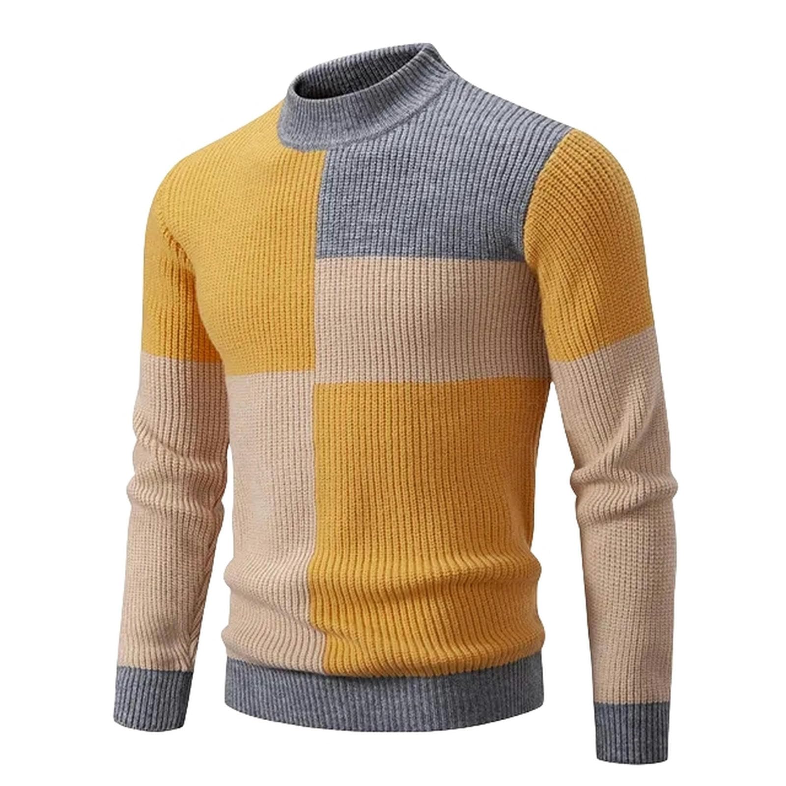 MdybF Maglione Pullover A Collo Finto da Uomo Patchwork Magion Maglione Uomini Slim Pullover Autunno Wintr Knitwear Man