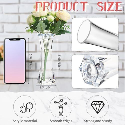 Miniatura 2 de Mumufy 24 jarrones acrílicos a granel, pequeño recipiente transparente para flores, altura irrompible, jarrón de cristal de plástico para centros de