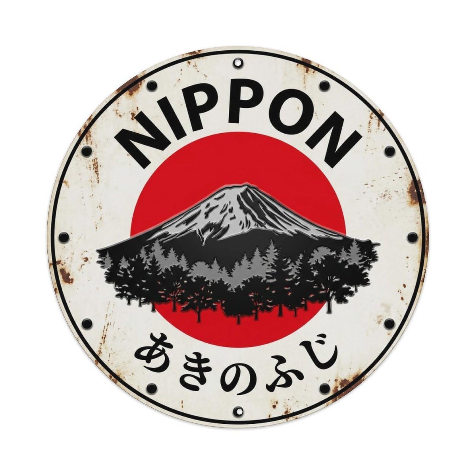 Fuji Autumn Nippon Fall Foliage Peak Weathered Metal Tin Sign