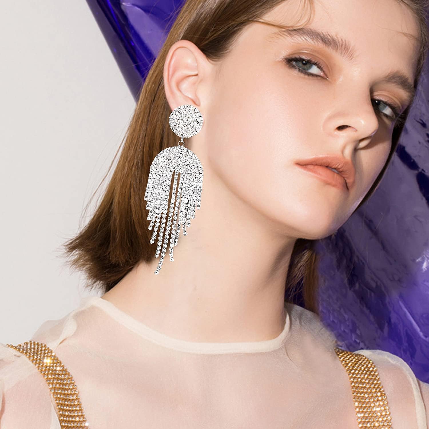 Luxury Rhinestone Round Tassel Earrings Elegant for Women Bridal Wedding Jewelry Beautiful Sparkling Rhinestone Long Tassels Dangle Earrings - Image 2