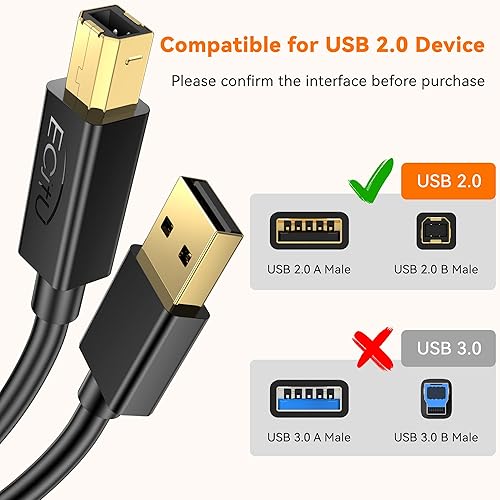 Miniatura 2 de Cable de impresora USB 2.0 de 3 pies (paquete de 10), cable de impresora A macho a macho B, cable de repuesto para ratones, teclados, impresoras y