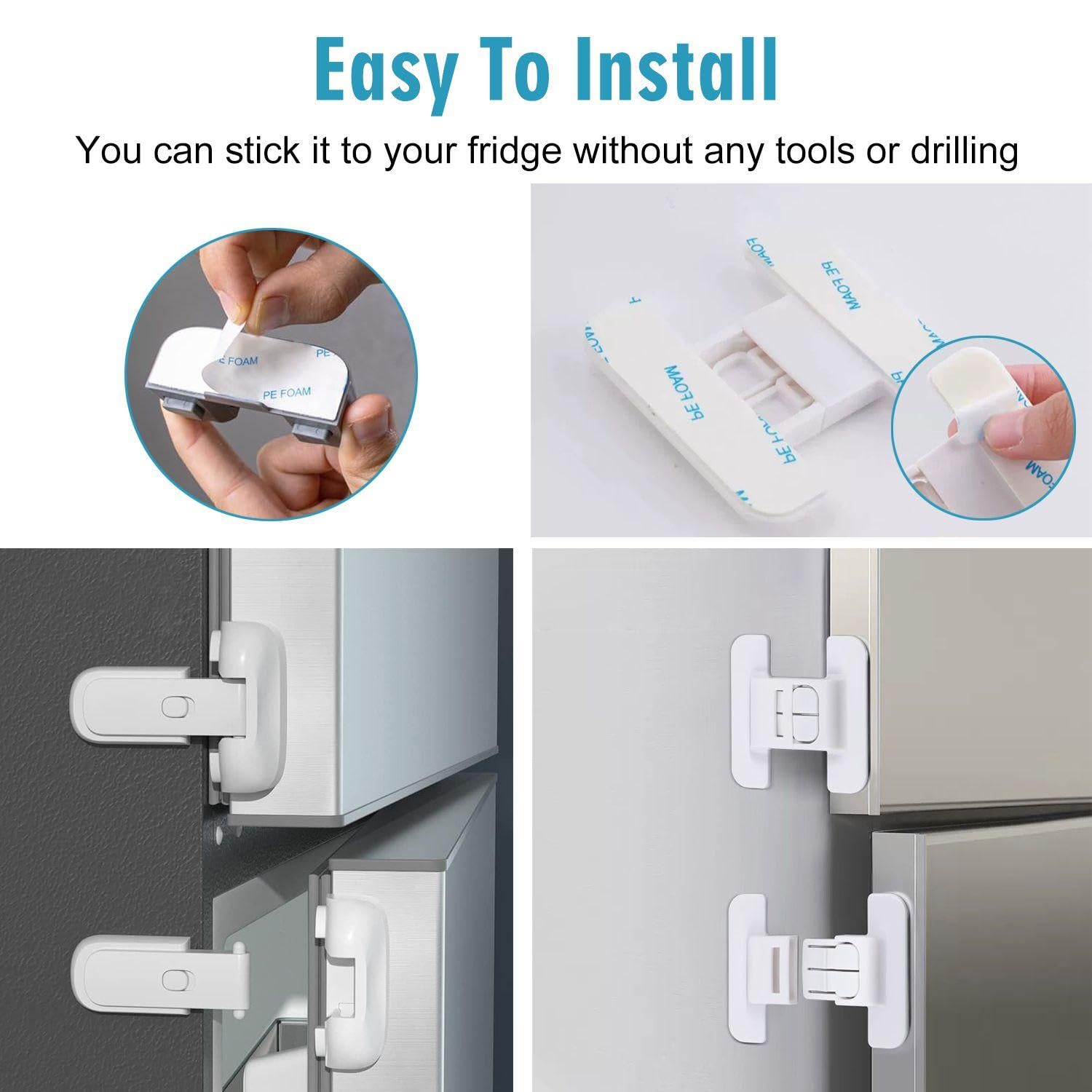 1Pc Refrigerator Lock, 2Pcs Refrigerator Door Closer, Children's Refrigerator Lock, Refrigerator Seal Replacement, Window Child Safety Lock, Anti-Pinch Safety Door Clip - Image 4