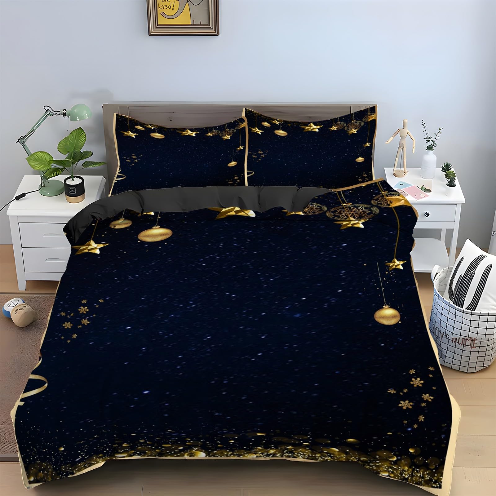 Ensemble de literie 3 pièces 220x240 en microfibre zippée avec motif boules