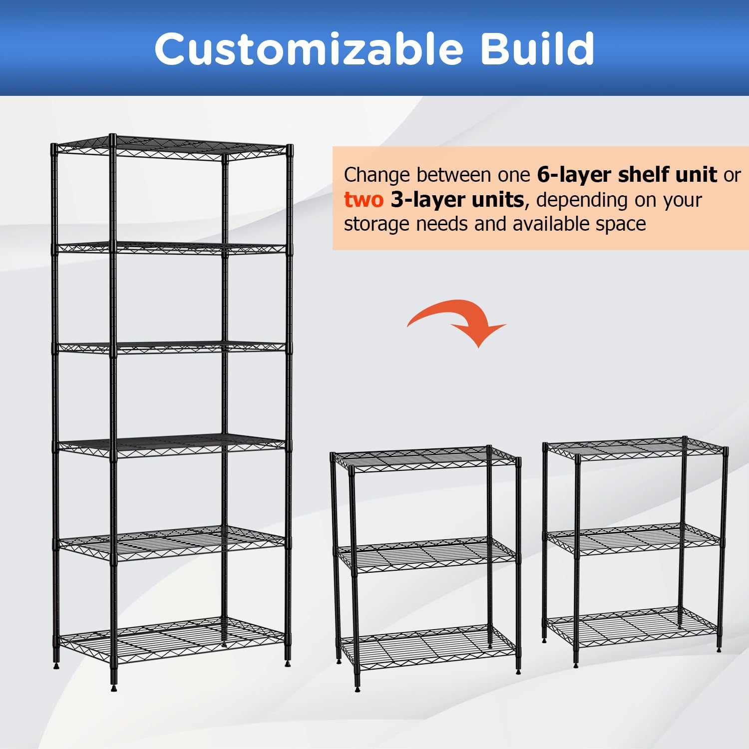 FDW 6-Shelf Adjustable,Storage Shelves Wire Shelving Shelving Unit Metal Shelves Storage Shelf,13" D x 23" W x 59" H,Black - Image 5