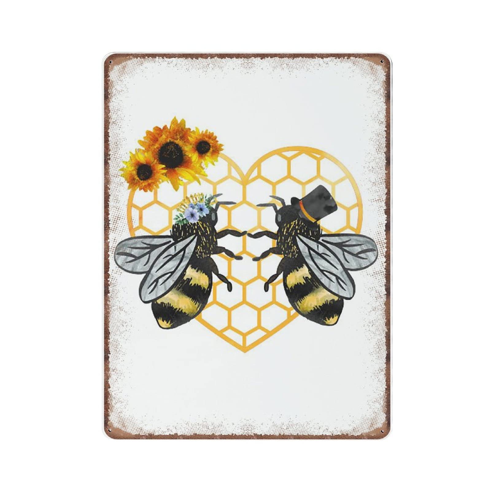 rayprint Bee Tin Signs Bees Valentines Day Sunflower Retro Funny Metal Sign Vintage Poster Wall Art for Kitchen Garden Bathroom Farm Home Coffee Decor Tin Sign, 30x40 cm