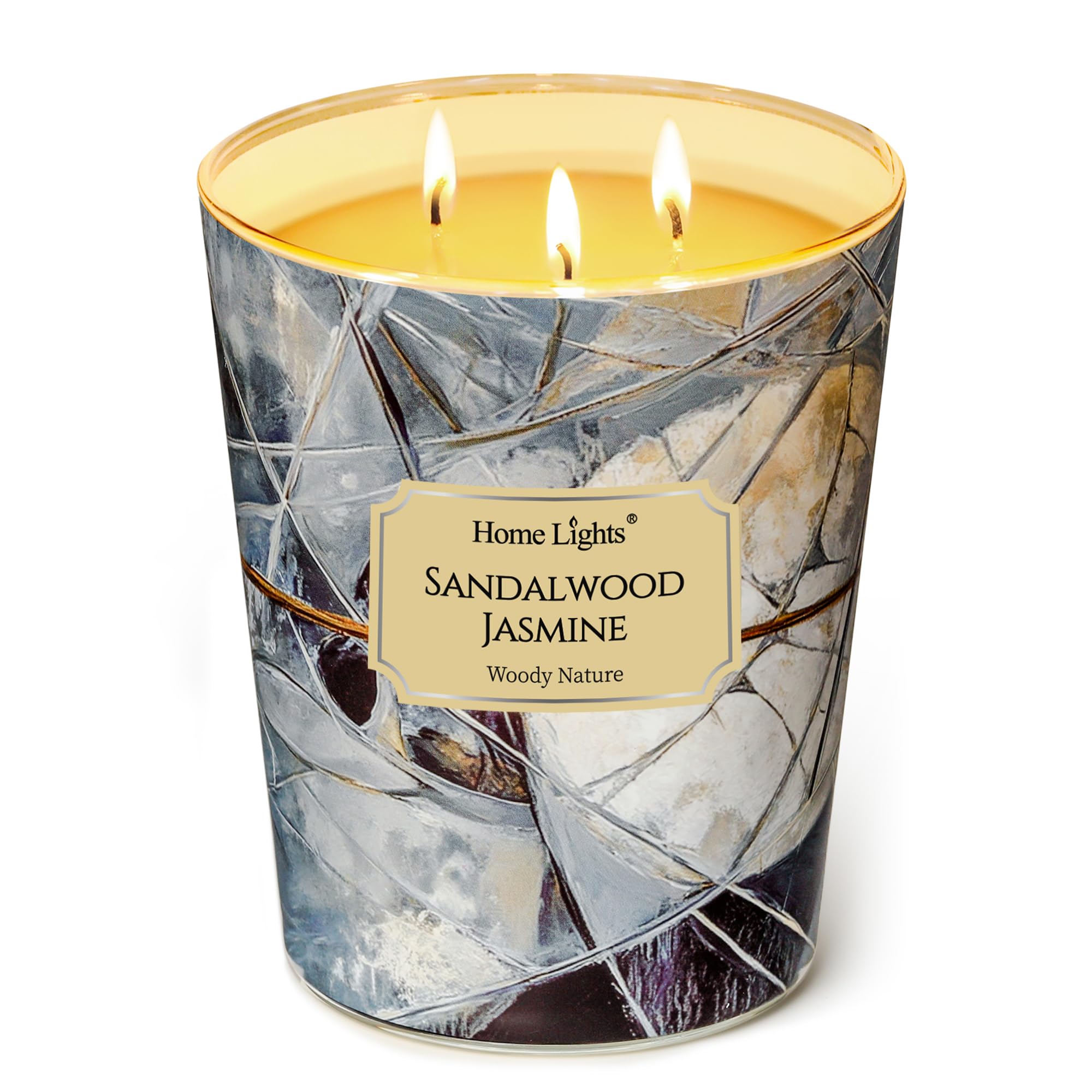 Home Lights Soy Wax Candles for Home Scented, 3-Wick Candles in Sandalwood Jasmine Scented, Industrial Chic Aromatherapy Candles Gift for Parties, Relaxing, 34oz