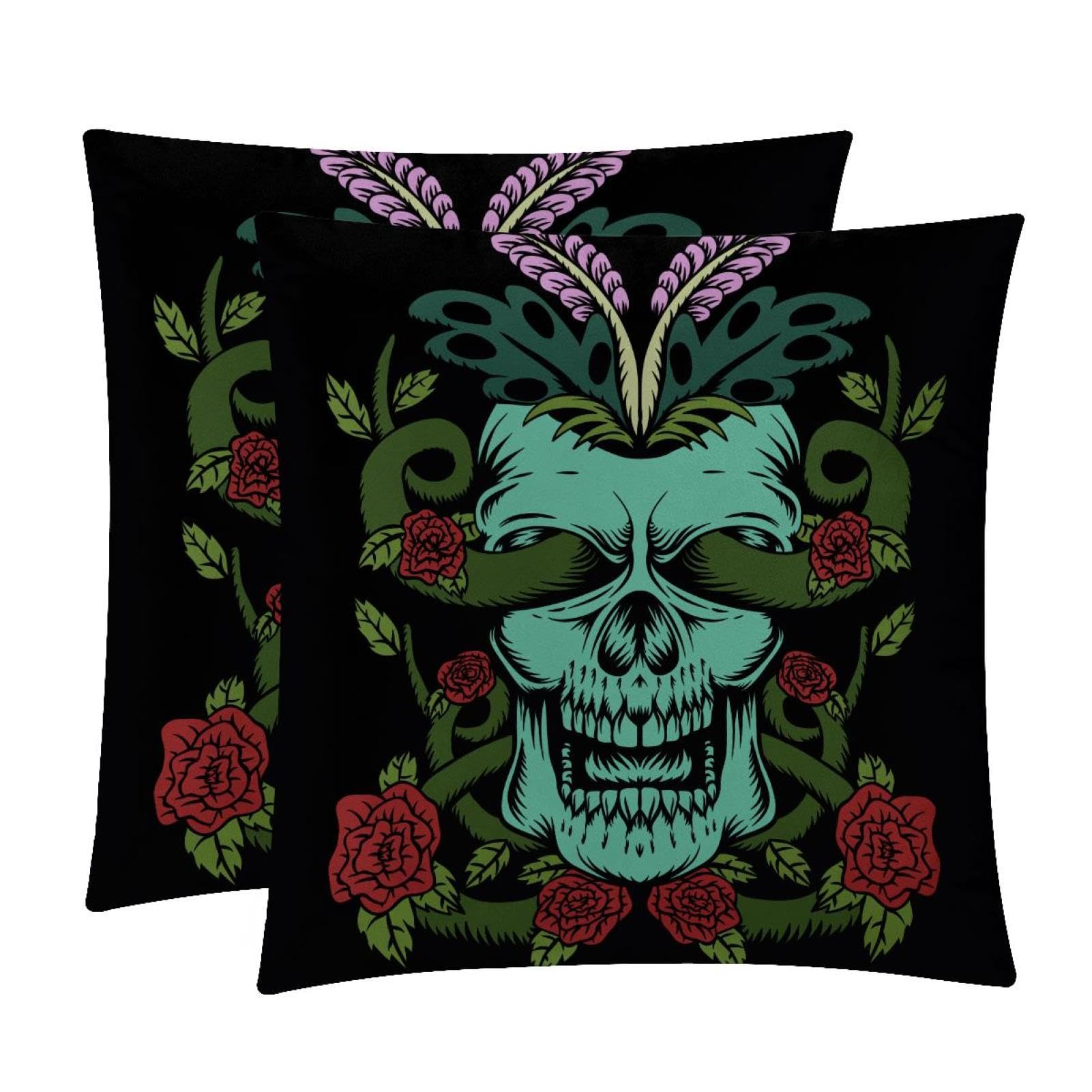 TDGKPZ Skull Roses Throw Pillow Covers 2 Pack Pillowcases Soft Cozy Pillow Cases For Couch Bed Sofa 40x40cm