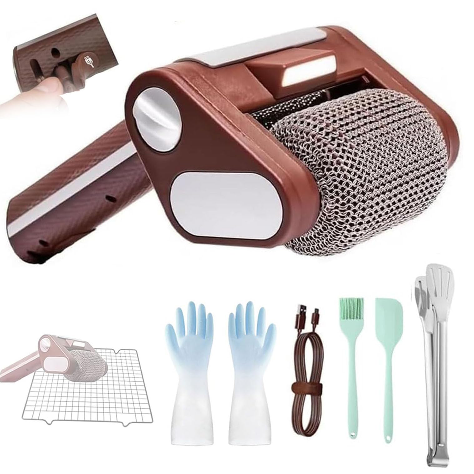 YXFAZPP Spinnings BBQ Grill Brush, Electric Grill Cleaner Bristle Free, Cordless Stainless Steel Power Roller Blasts Rotating Cleaning Brush for Outdoor Barbecue