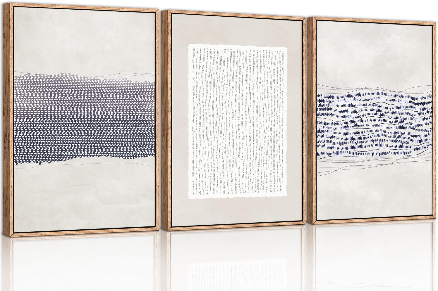 HOURIA Blue White Abstract Neutral Framed Canvas Wall Art Set,Minimalist Boho Lines Wall Decor,Modern Neutral Art Print,Mid Century Blue Artwork for Living Room,Bedroom,Office- 24"x36"x3 Blue Neutral Abstract Wall Art 24''x36''x3