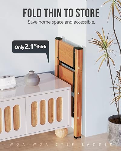 Miniatura 4 de WOA WOA Escalera de 3 escalones, taburete plegable, escalera ligera de aluminio para armario de cocina del hogar, pedales antideslizantes, facilidad