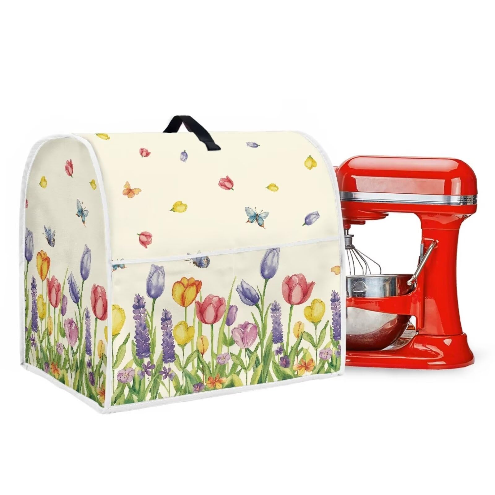 Dust Cover for Kitchen Aid Stand Mixer Cover Washable Appliance Cover Tulip Butterfly Kitchen Small Appliance Cover for 4.5-5 Quart Mixers Decor Dust Protection Food Processor Cover