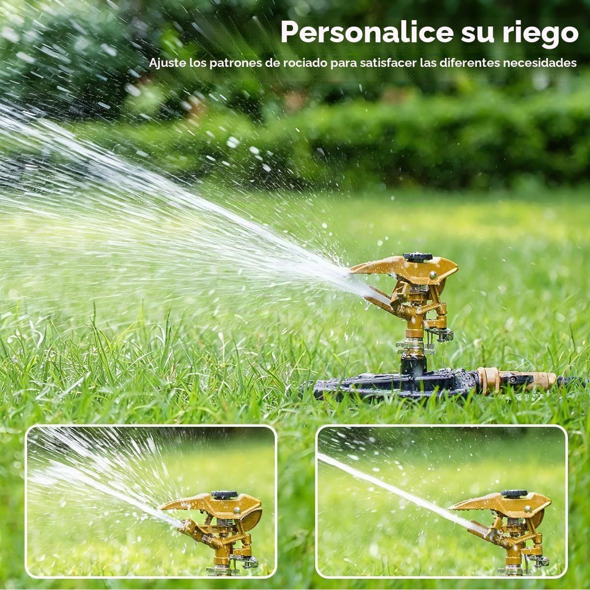 FANHAO Aspersor de Impacto Pesado para Césped con Base metálica, Cabezal Pulsante Ajustable de 360°, Cubre hasta 540 m² para Jardín, Patio y Parterre