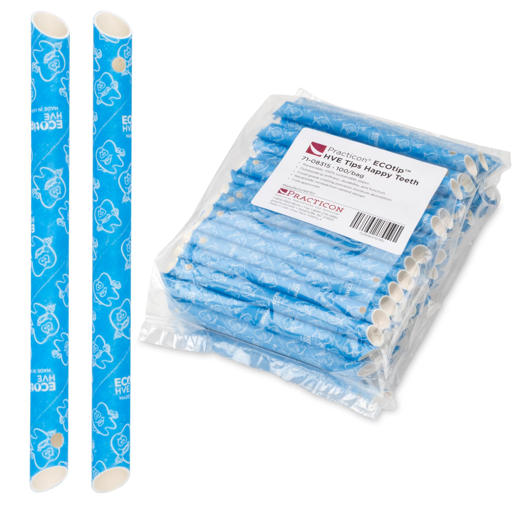 Practicon 7108315 Vented Happy Teeth ECOtip HVE Tips (Pack of 100)