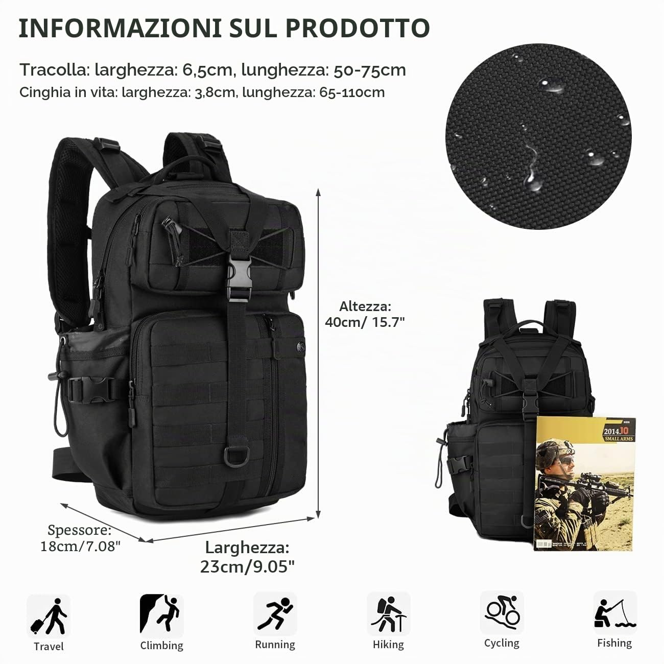 HUNTVP Zaino Militare 30L Zaino Uomo Sportivo Tattico 30 Litri, Miltec per Viaggio Trekking Ciclismo All'aperto Campeggio