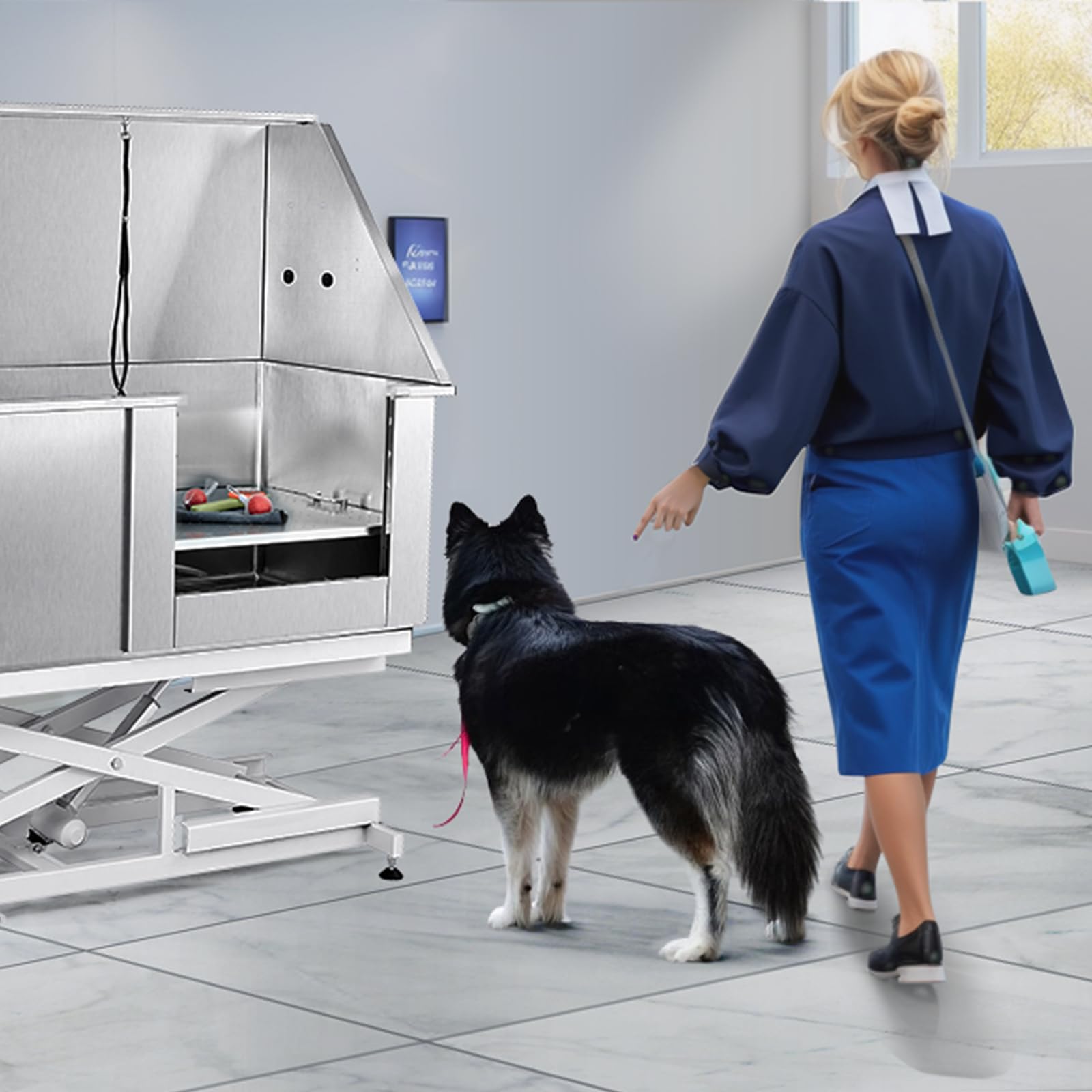 VEVOR Elektryczna wanna do pielęgnacji psów, 127 cm, wanna dla psów i kotów, stal nierdzewna, z mydelniczką, z kranem, liczne akcesoria, wanna dla zwierząt, dom, prawy drzwi