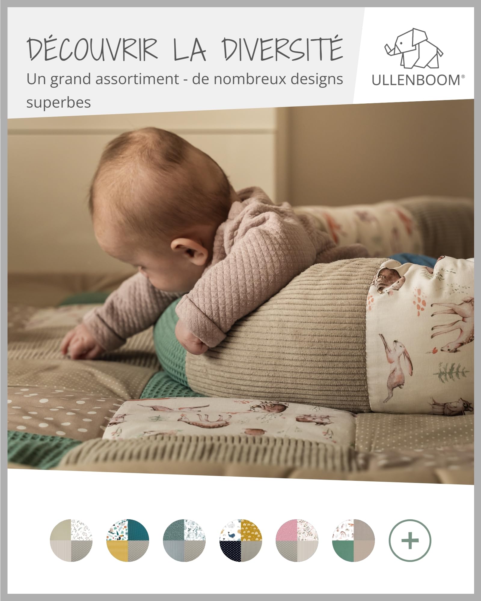 Reducteur de lit bébé ULLENBOOM Amis de la forêt (55 x 95 cm) Cocon bébé, Nid de bébé, nid en coton, utilisable comme coussin pour bébé e cale bebe