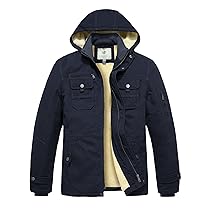 WenVen Cappotto Militare Invernale Caldo Parka con Cappuccio Staccabile Antivento Giacca Media Lunga in Pile Giubbotto da Lavoro Classico Uomo Blu Scuro M