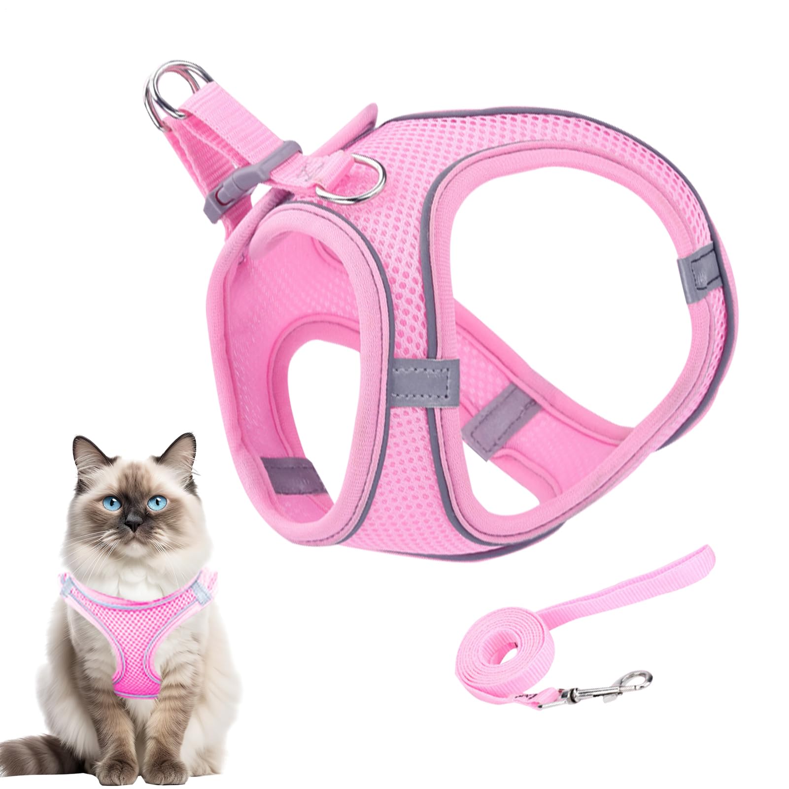 Cat Walking Harness | Soft Mesh Vest with Reflective Safety Strips - Puppy Vest Collar Pet Supplies for Safety Training Travel Hiking Backpack Outdoor Adventures