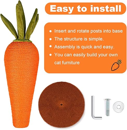 Miniatura 4 de Rascador de zanahoria para gatos de interior de 21 pulgadas, rascador de sisal para gatos grandes y gatitos