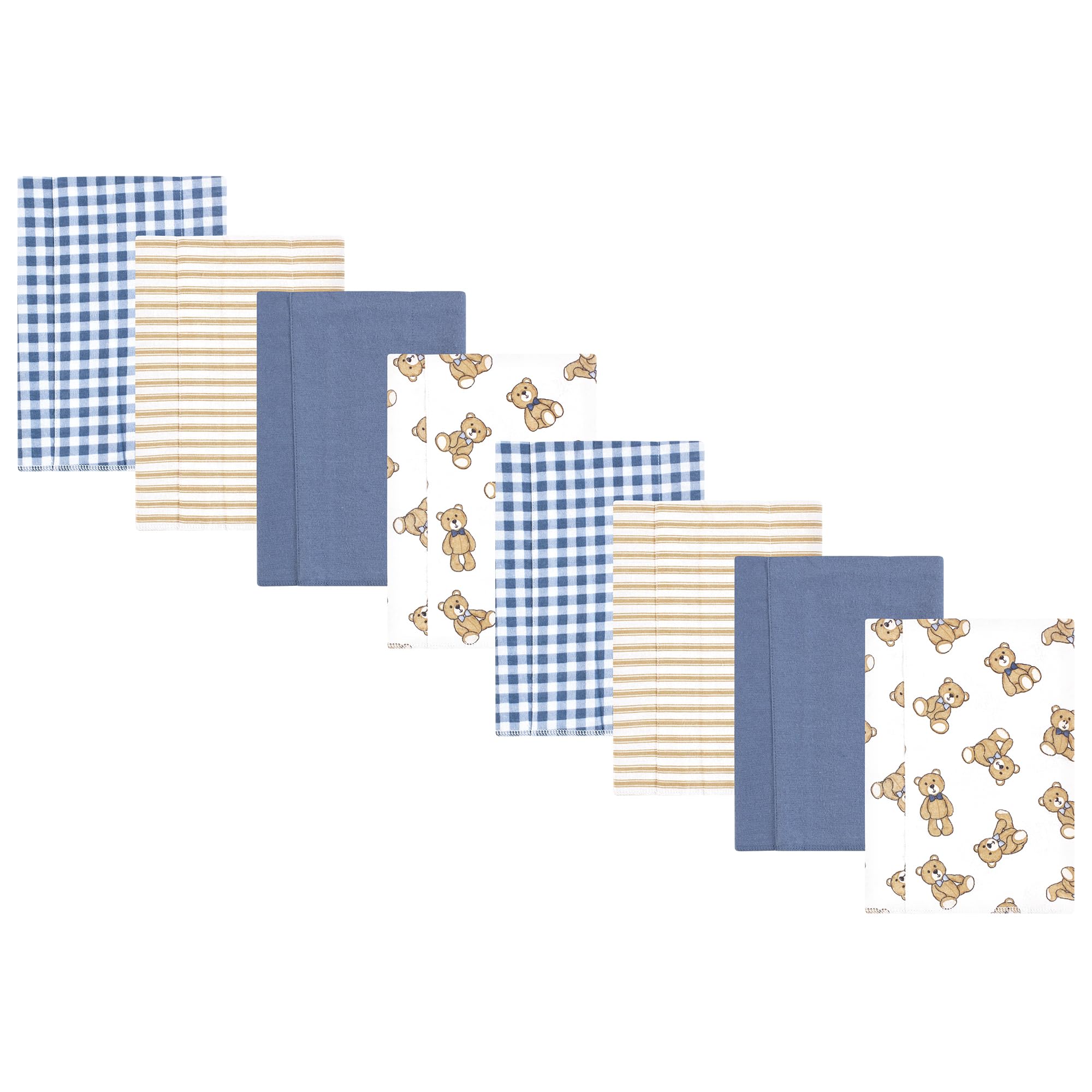 Hudson Baby Cotton Poly Flannel Burp Cloths Multipack, Gentleman Bear 8-Pack, One Size