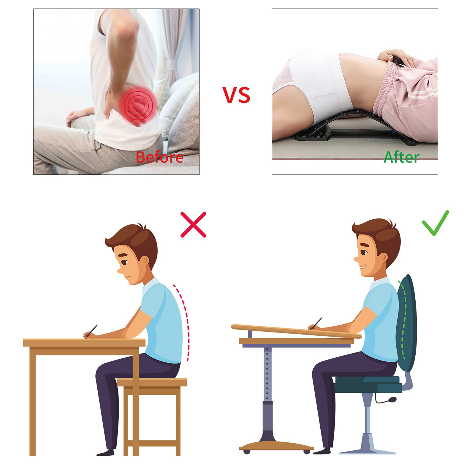 Buy Spine deck Back Stretcher MultiLevel Lumbar Support Stretching Device for Bed Chair Car