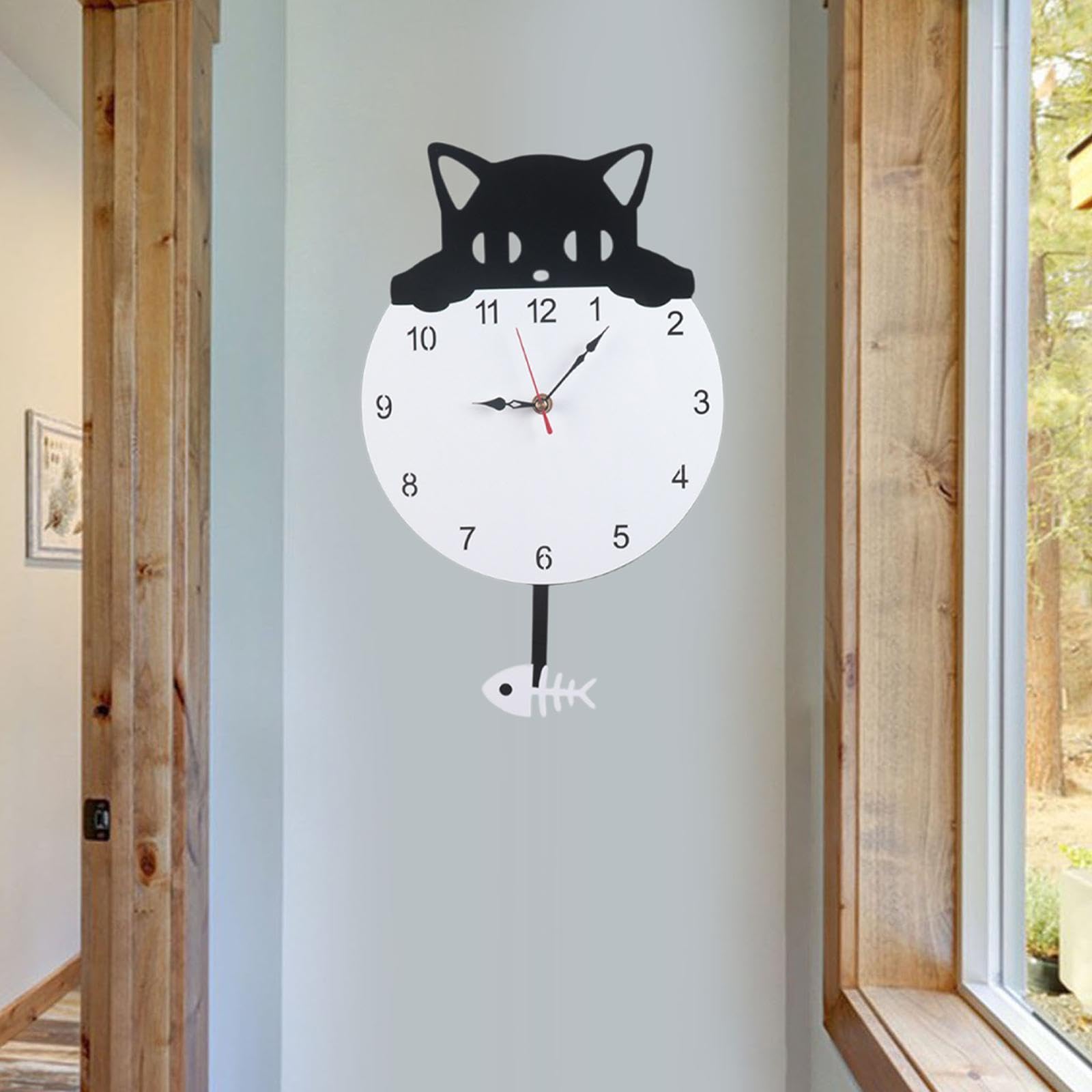 Cat Pendulum Reloj de Pared Elegante Decorativo para La Cocina del Comedor del Dormitorio