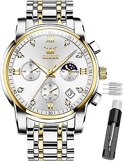 Male Wrist Watches, Analog Quartz Business Stainless Steel Waterproof Luminous Luxury Casual Big Diamond Dial Date Multi-Function Chronograph for Man