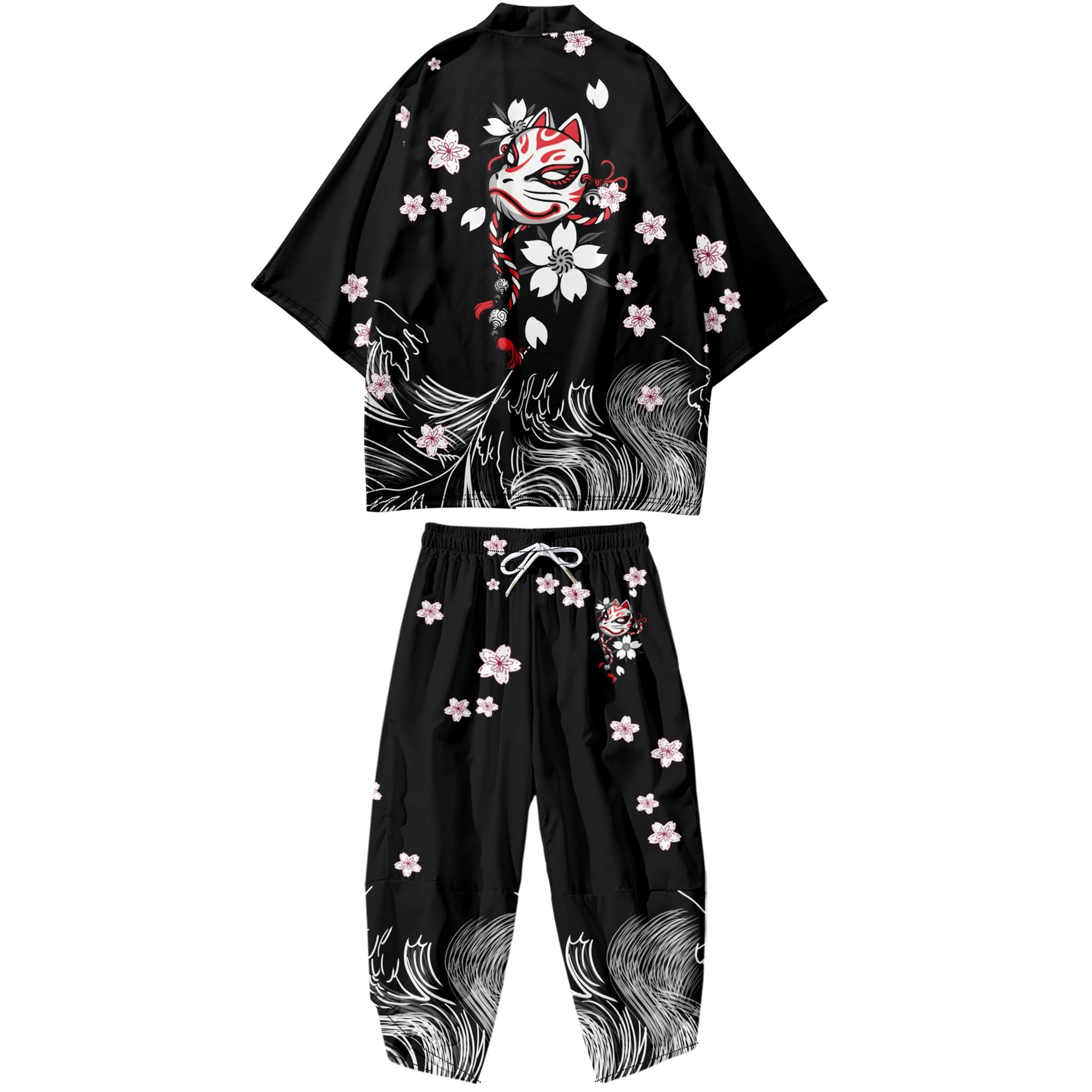 Mens Kimono Set 3/4 Sleeve Haori And Shorts Casual 2 Piece Japanese Outfits