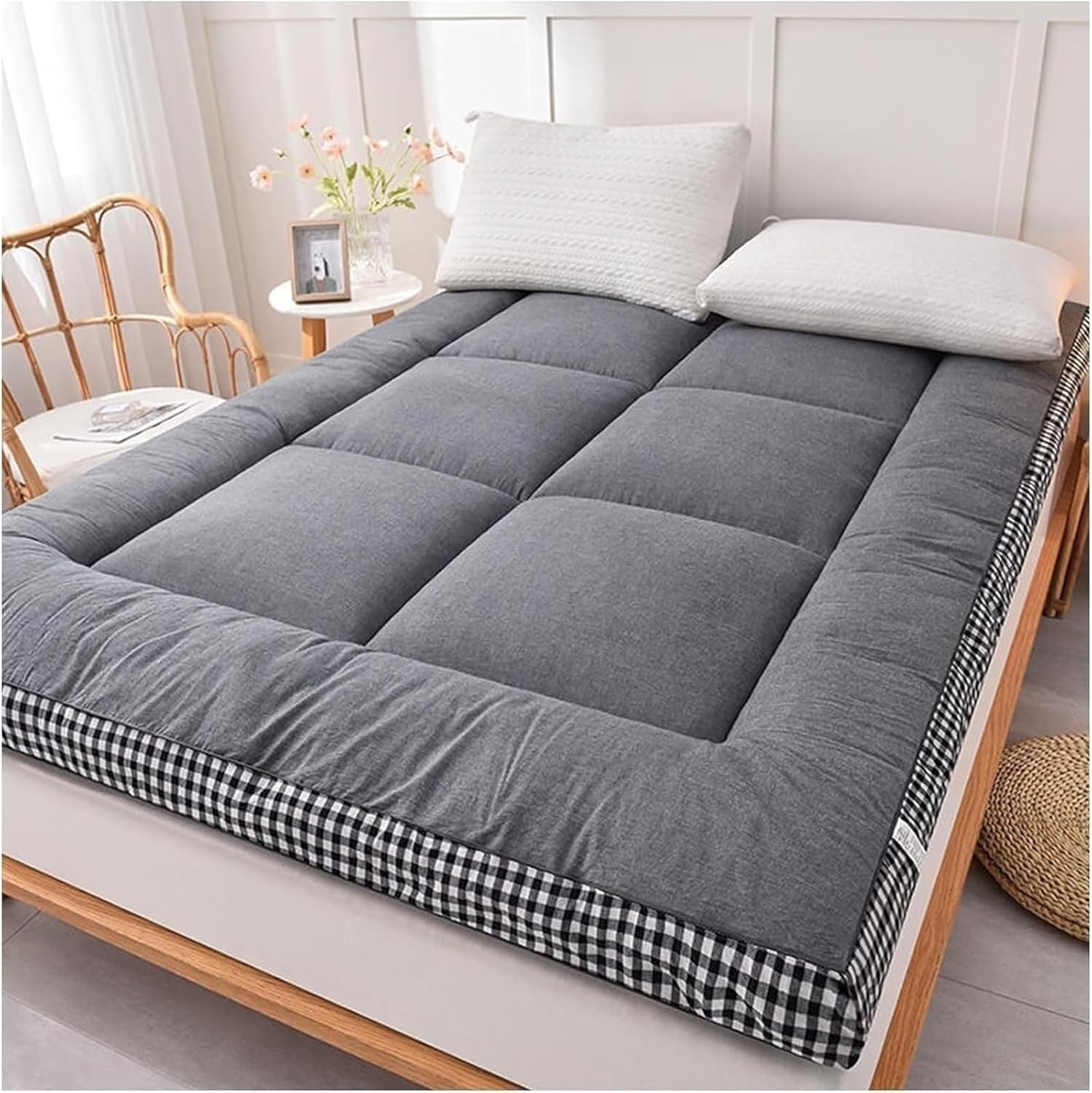 Matelas Portable Pliable Doux,Matelas De Sol Simple,Tapis Enroulable for lit futon for Un Sommeil Confortable,Pleine Taille, très épais(Gray,Single(90 * 200cm))