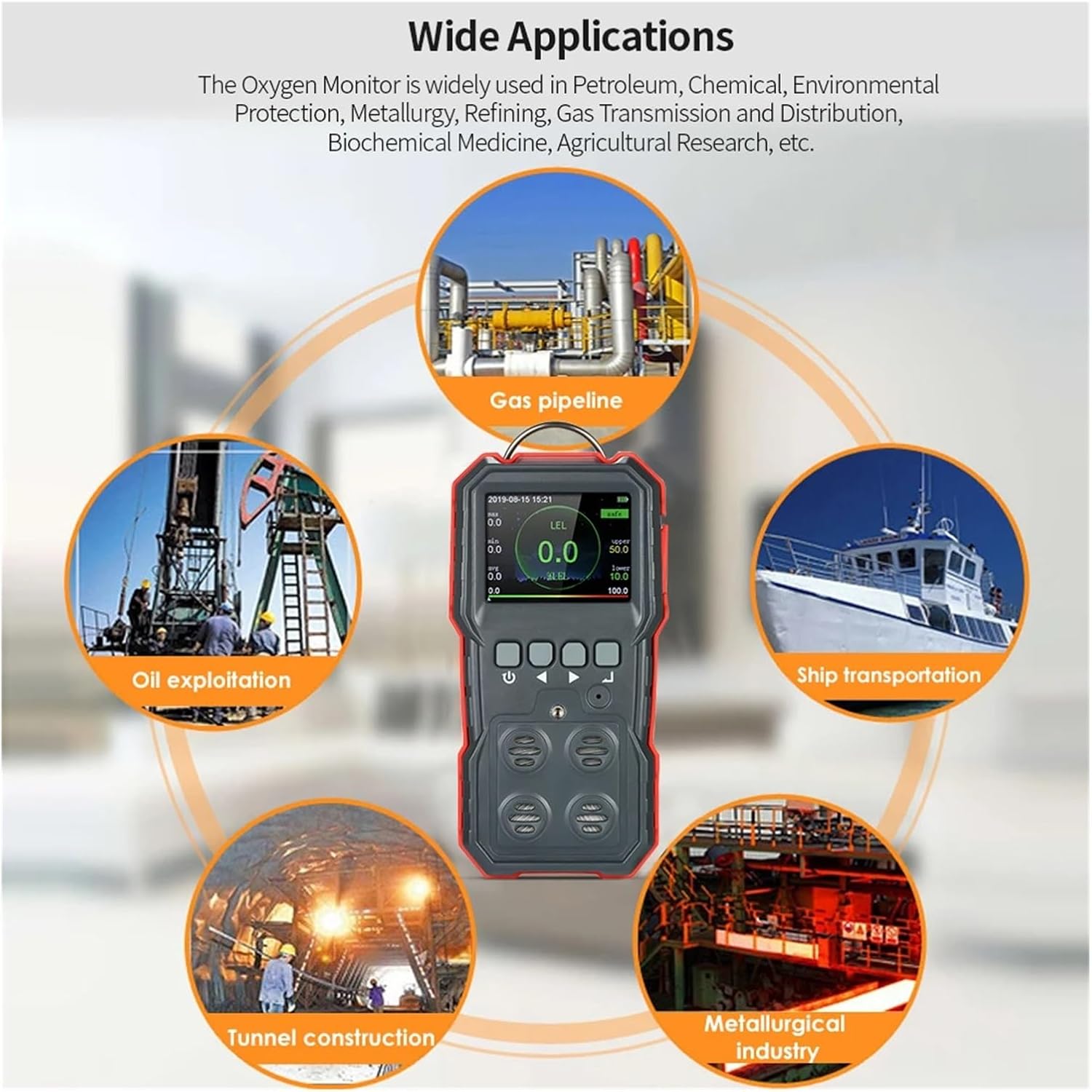 Industrial 4 in 1 Gas Detector Carbon Monoxide Oxyn Combustible Gas H2S Tester 120000 Data Logging Sound Light Vibration Alarm Precise Sensors for Fast Detection