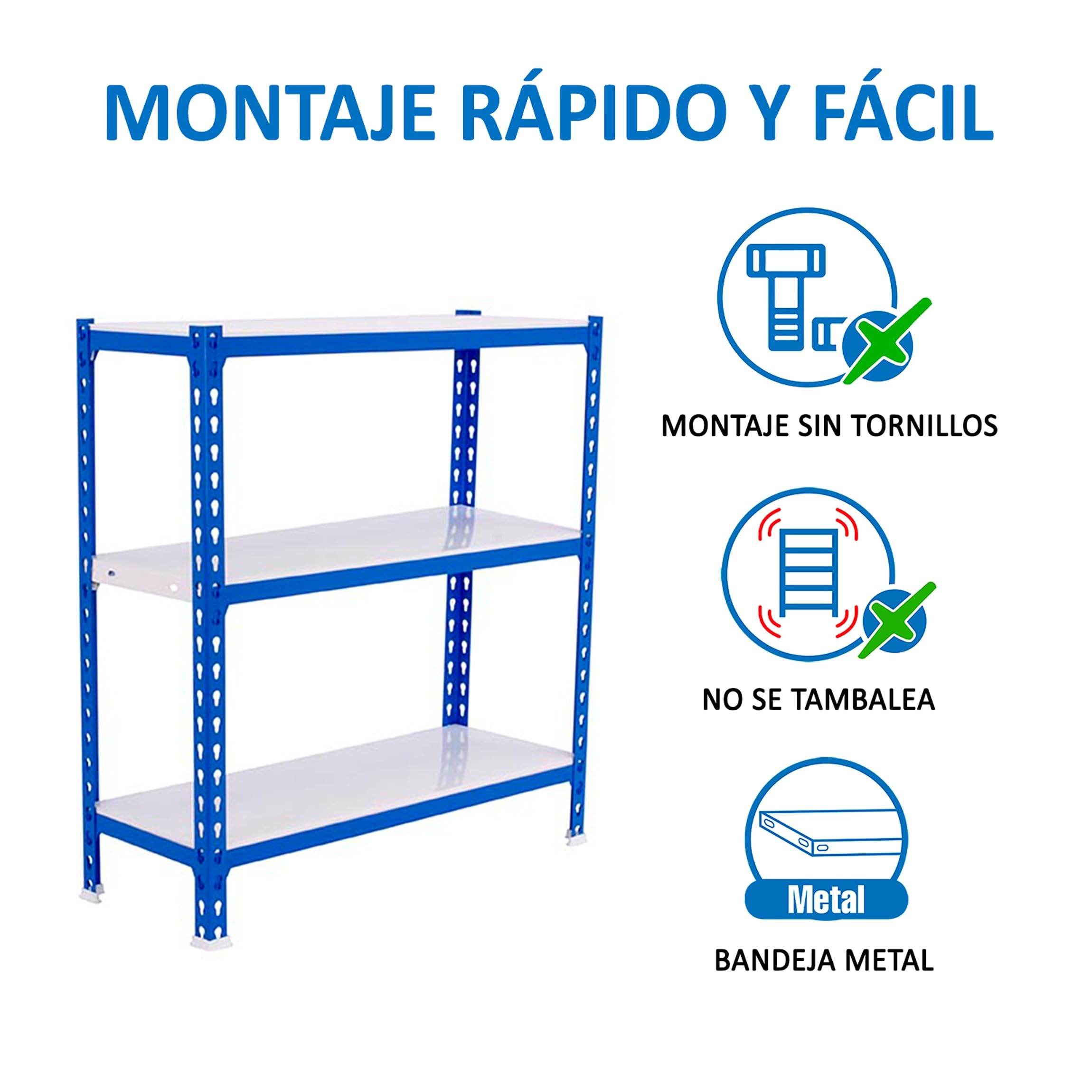 Simon Rack Étagère Rangement à 3 Niveaux, 180 kg Capacité de Charge et Point de Flexion, 900x1000x500 mm, Étagère Charge Lourde, Étagère Garage, Bleu/Blanc - Simonclick