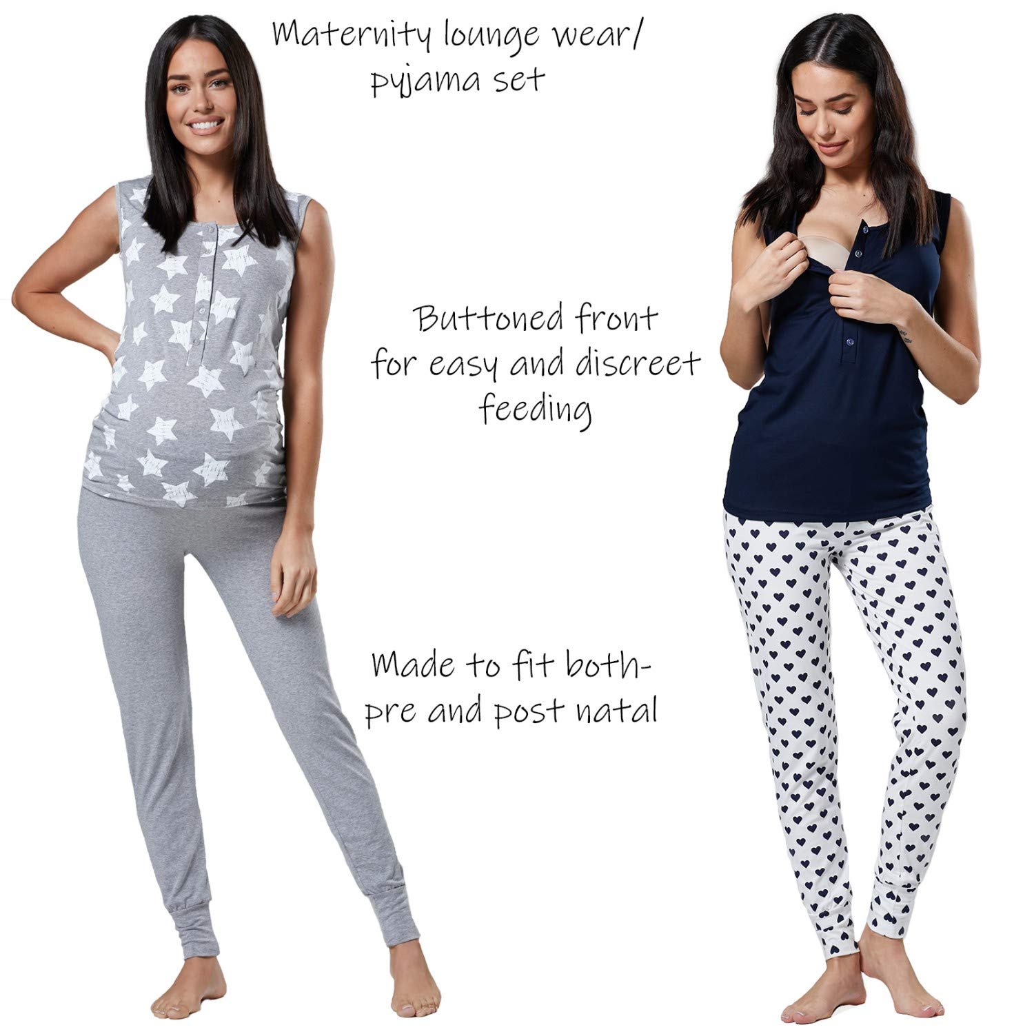 Happy Mama Womens Maternity Nursing Pyjama Lounge Set Tank Top