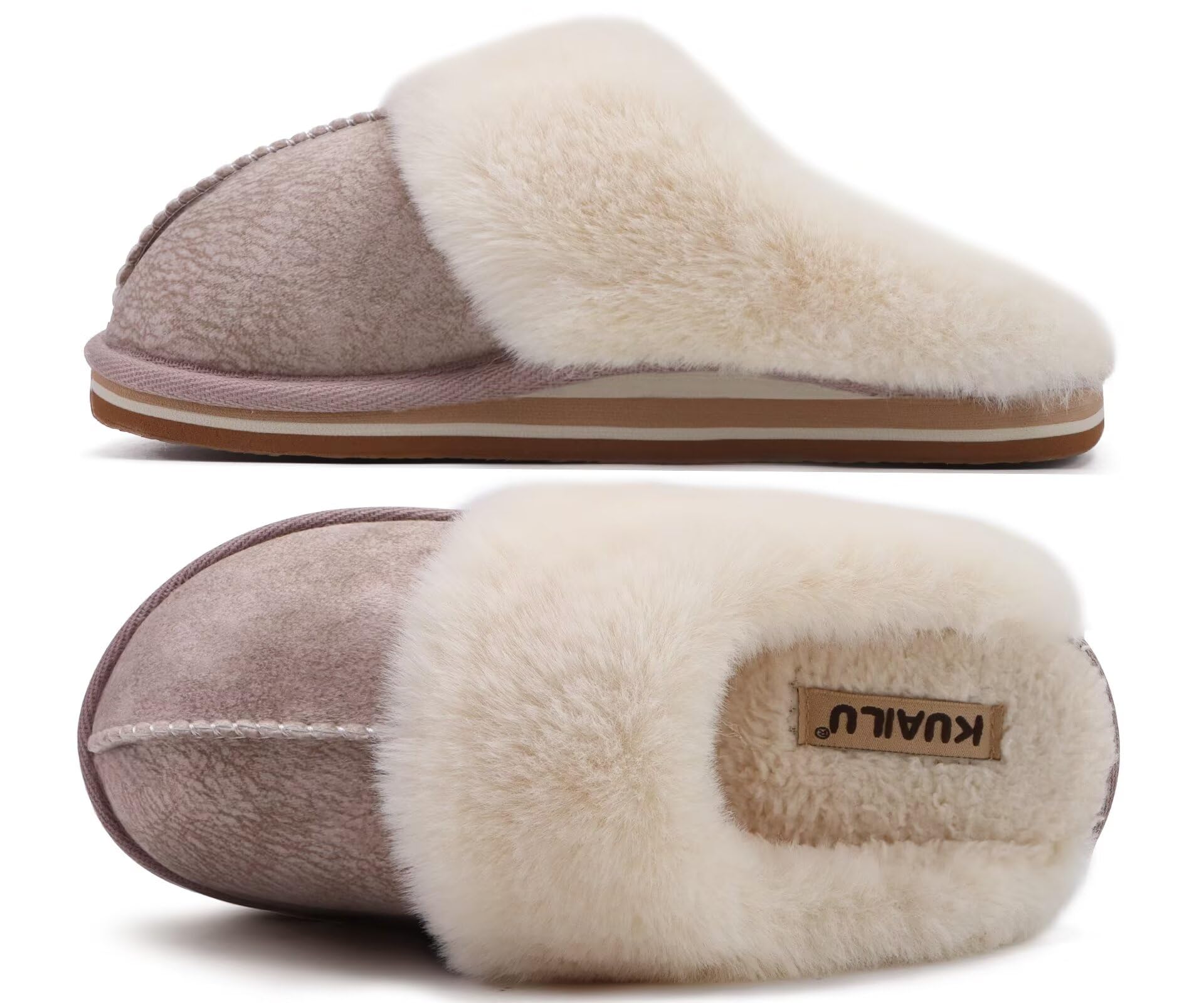 KuaiLu Pantofole Donna Invernali Pelose Pelle Chiuse Ciabatte Casa Calde Peluche Pelo Foderata Babbucce Comode Memory Foam Slippers Antiscivolo Suola Scarpe Nero 36