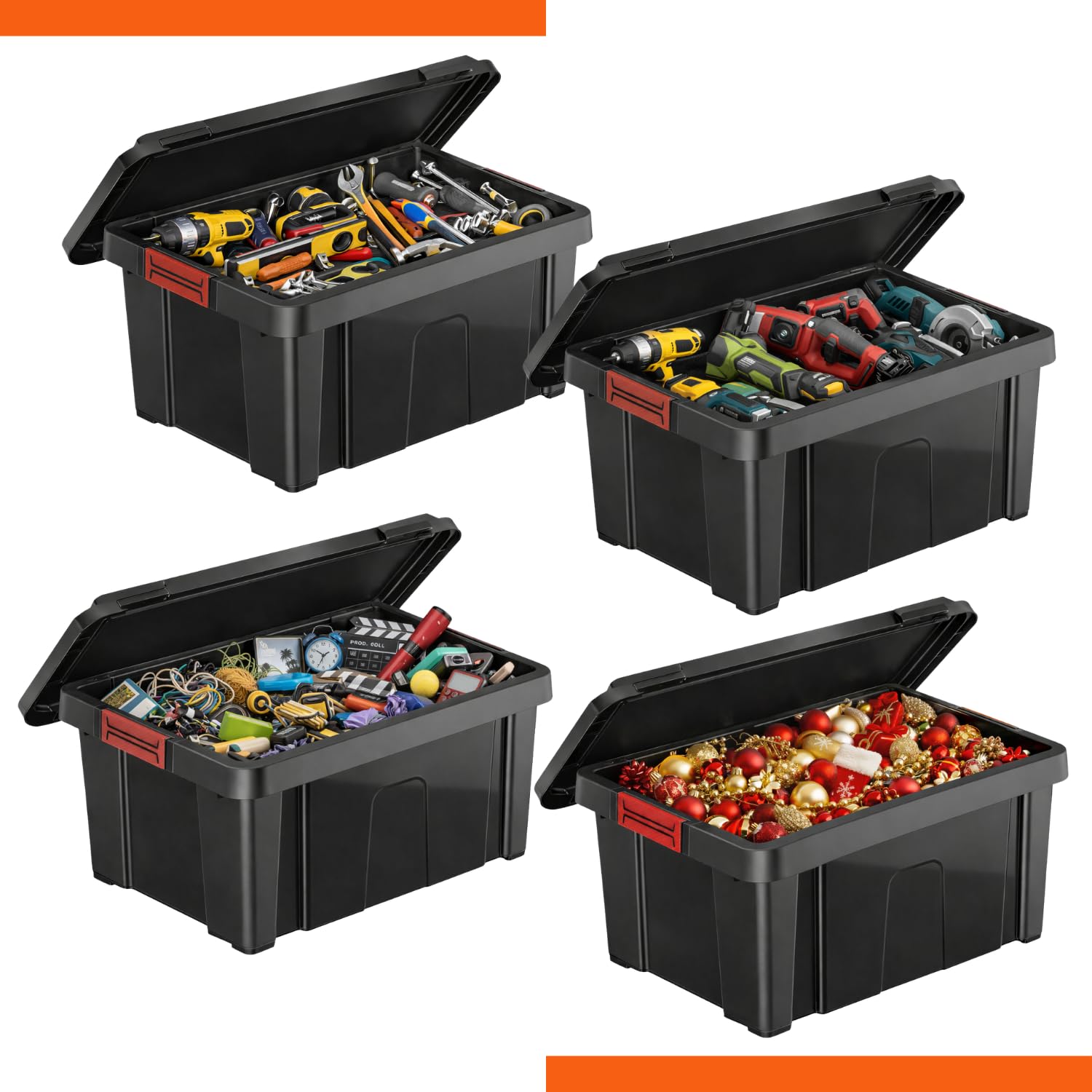 eacommerce | Box contenitore multiuso | Coperchio con clip soft touch, impilabile e sovrapponibile, resistente agli urti | Per garage, deposito, portagiochi ( Trasparente, 30 Litri - 36x46,5x27 cm eacommerce | Box contenitore multiuso | Coperchio con clip soft touch, impilabile e sovrapponibile, resistente agli urti | Per garage, deposito, portagiochi ( Trasparente, 30 Litri - 36x46,5x27 cm