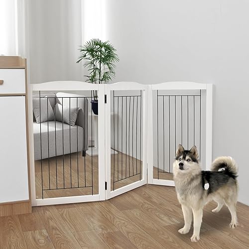 ZJSF Puerta plegable independiente para perros para casa, puerta de madera extra ancha para cachorros, escaleras, puertas para perros, puerta alta