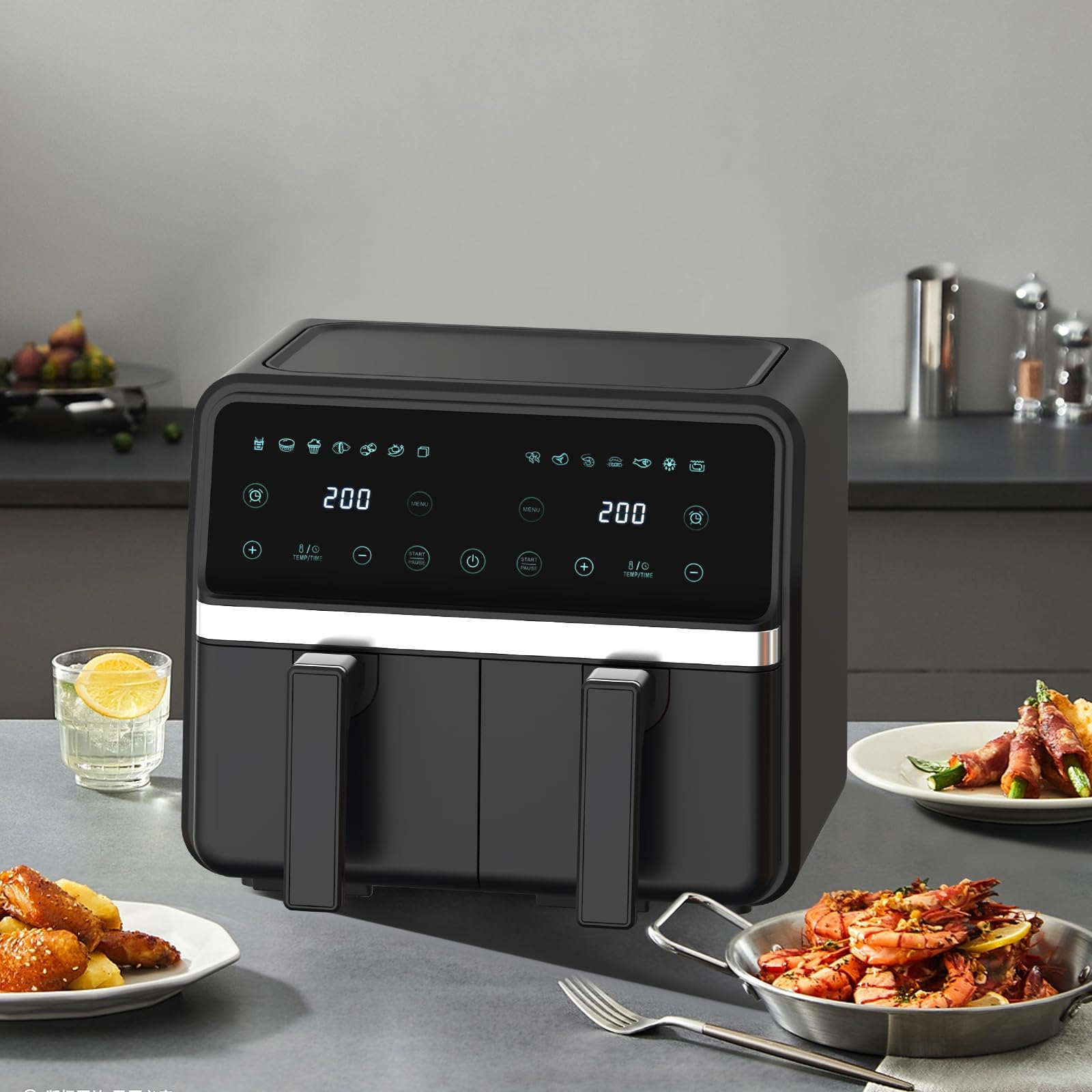 Amazon.com: REABELL 8 Quart Dual Basket Air Fryer - Digital