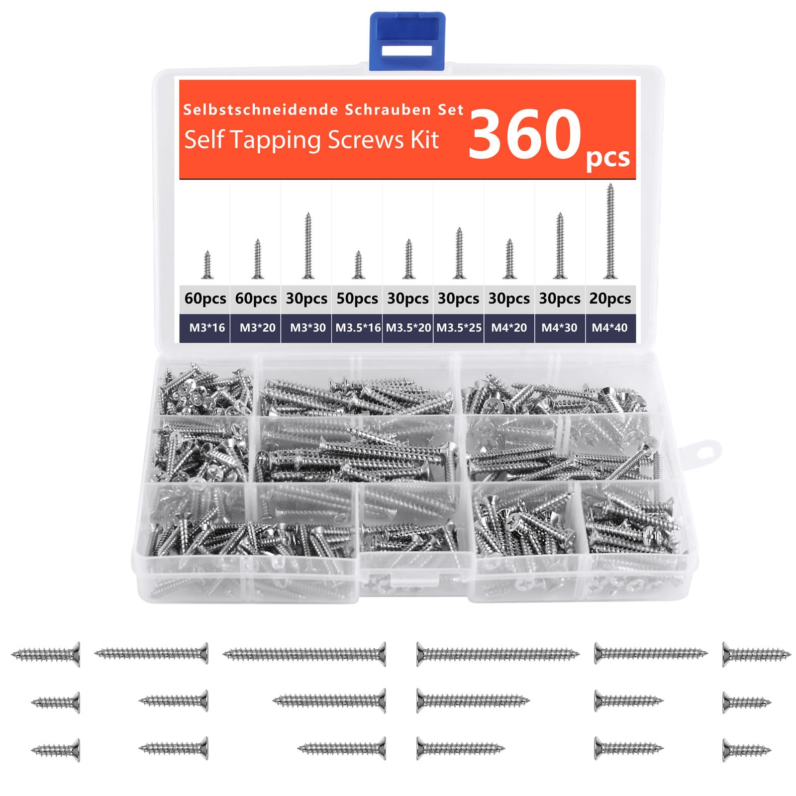 360 PCS Wood Screws - High-Performance Self-Tapping Assortment for DIY Projects, Furniture Assembly, and Repairs – Versatile Wood Screws for All Your Needs