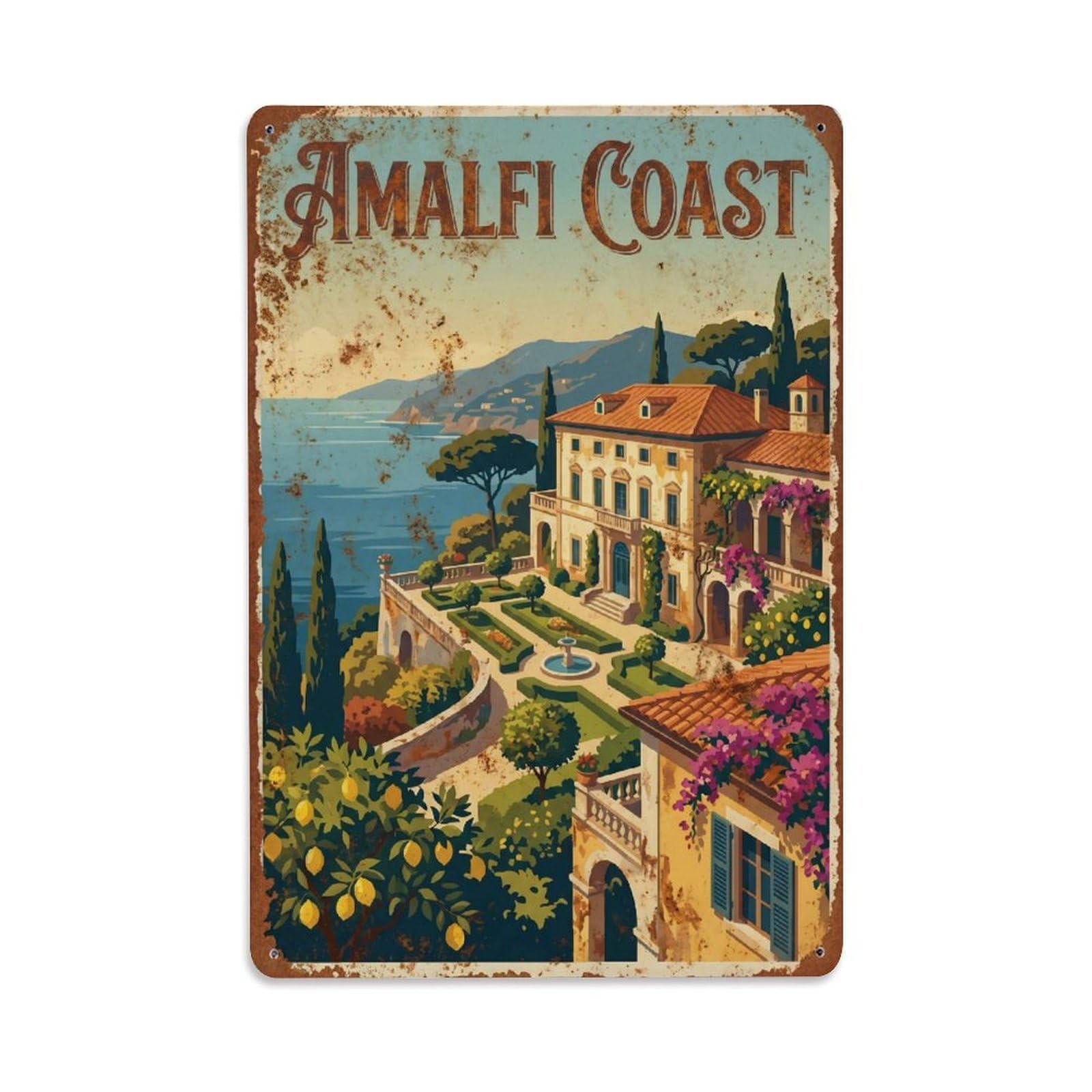 Vintage Travel Estate Italy Coastal Metal Tin Sign
