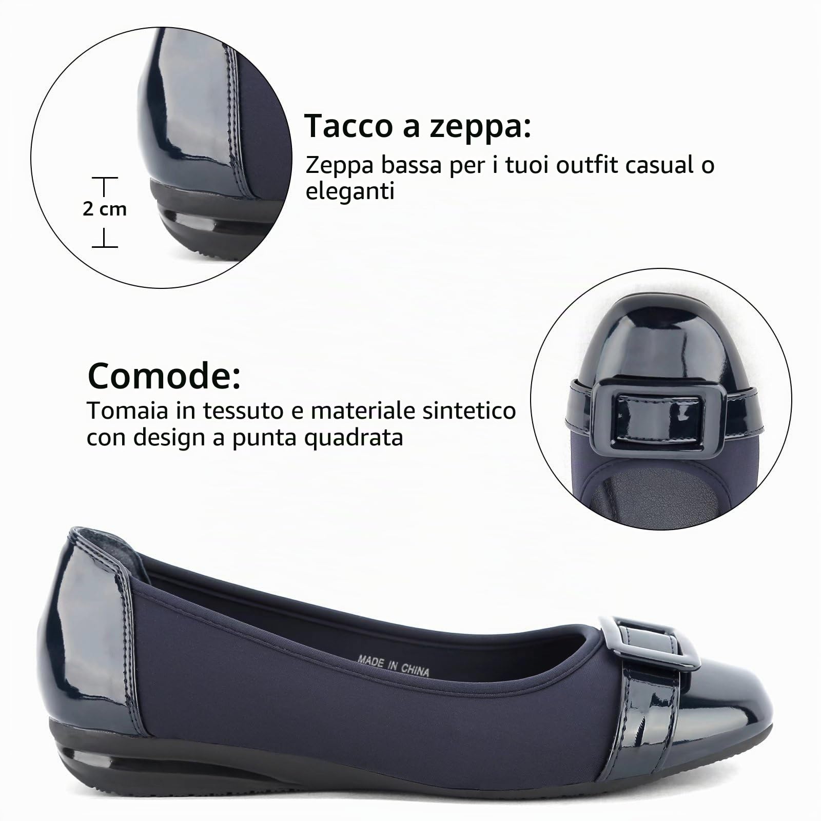 Greatonu Ballerine da donna casual, classiche, di forma quadrata