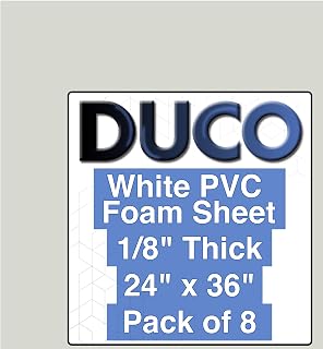 Duco USA-Made Expanded PVC Sheet 1/8" Thick - 8 Pack of 24 x 36" Matte White Closed Cell Foam Board - Lightweight Rigid 3mm PVC Plastic Sheet for Crafts, Signage, Displays, DIY Projects, Modeling