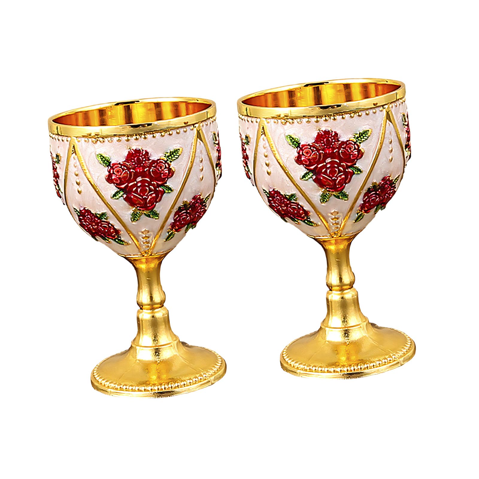 Shntig 2 Piece Flower Embossing Metal Goblet Shot Glasses for Cocktails Whiskeys Drinking Cup for Parties and Home Decoration Metal Liquor Cups