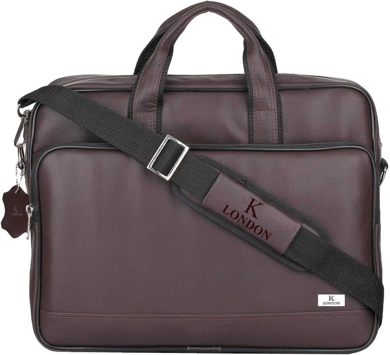 K London Men's Messenger Bag Vegan Leather Trim | Padded Compartment & Storage Pockets | Lightweight | Travel-Friendly_ (Dark Brown)