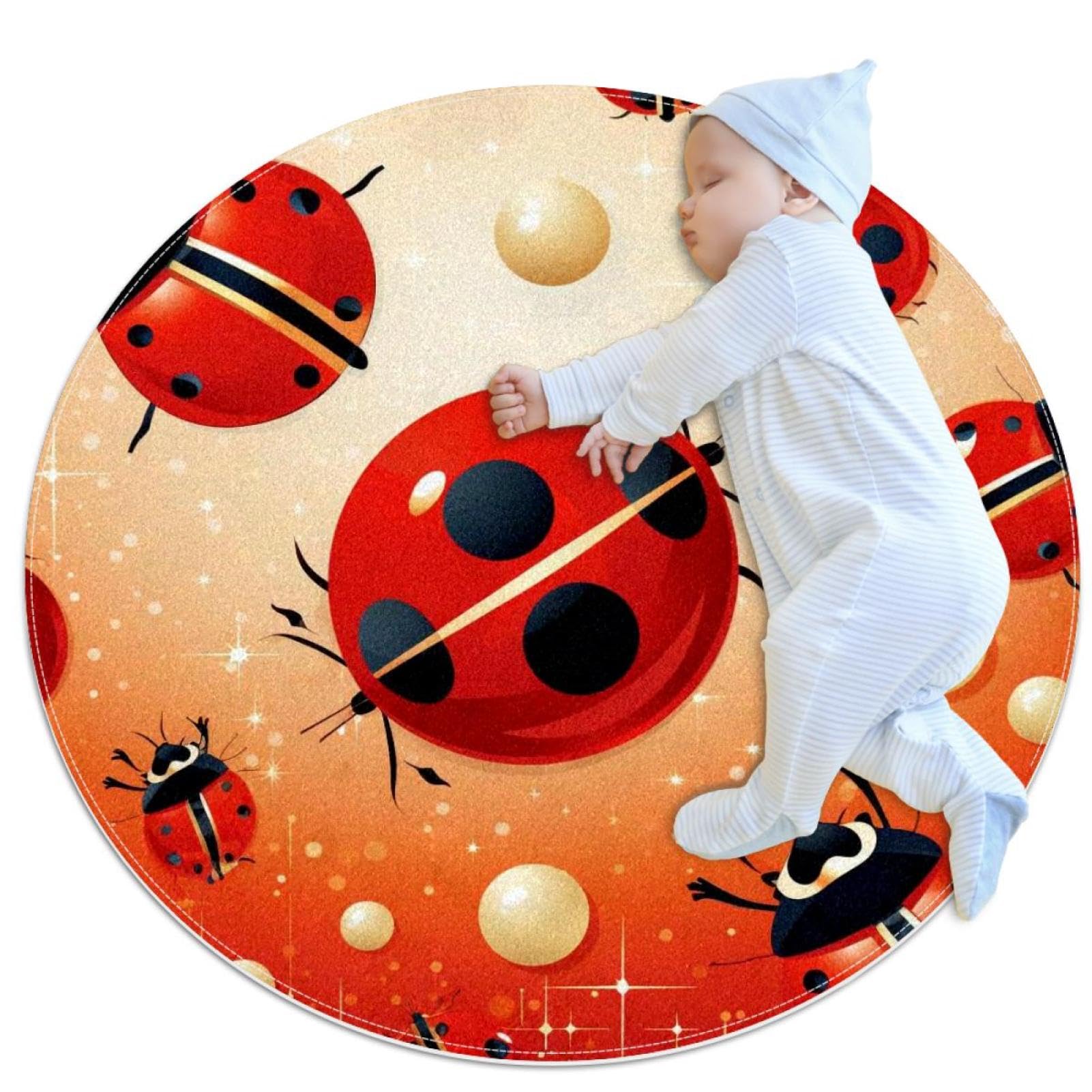 Tapis de bain coccinelles rond 1m pour une chambre joyeuse
