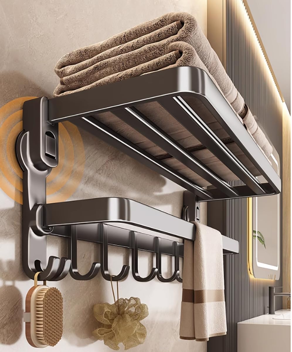 Toallero con ventosa plegable de pared en aluminio para almacenamiento de baño compacto