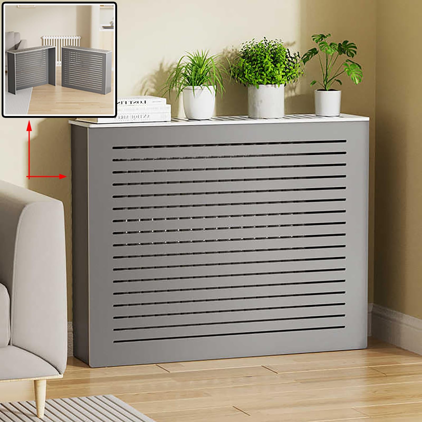 Cubreradiadores de madera MDF blanca con estante superior moderno de 70x60x20 cm