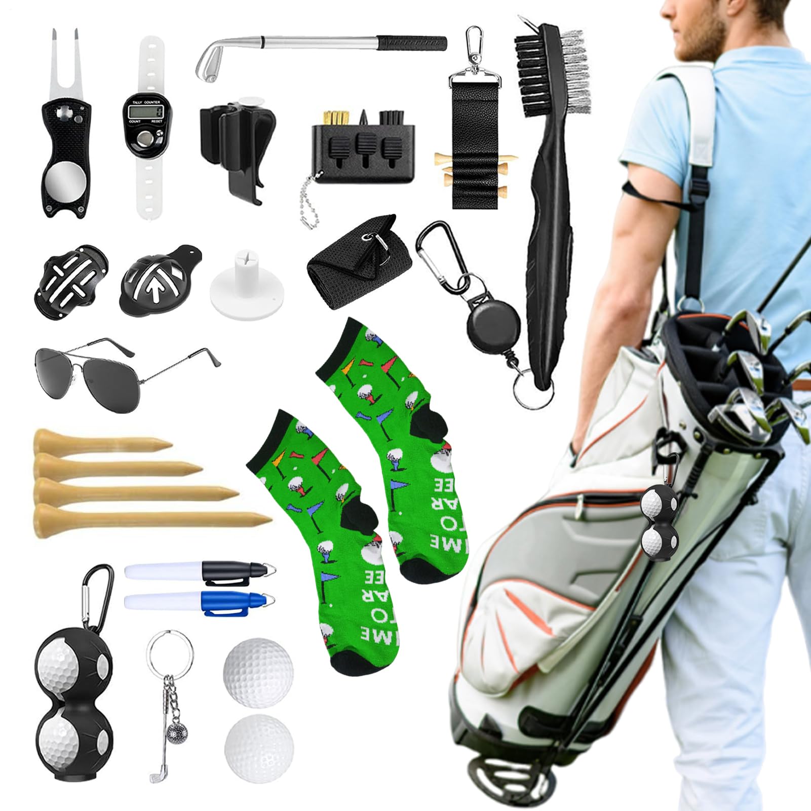 Calendario del conto alla rovescia per Natale, set di accessori da golf per 24 giorni, attività di conto alla rovescia per Natale, per giocatori principianti, papà, papà, sposi, sposi, feste