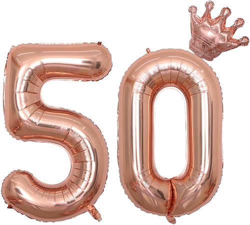 Juego de globos de corona número 50 de oro rosa de 40 pulgadas globos de 50 cumpleaños para hombres y mujeres globos de decoración de aniversario de